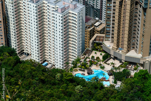 Hong Kong, China – March 23, 2024: High-rise residential buildings with sea view in Hong Kong