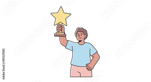 Man Holding Up a Golden Star.