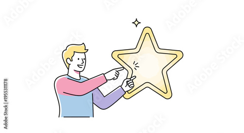 Man Holding Big Yellow Star Shape.