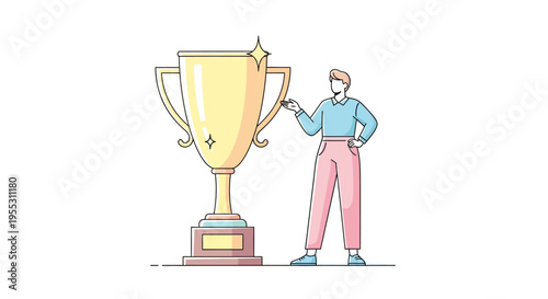 Man Holding Large Gold Trophy Cup.