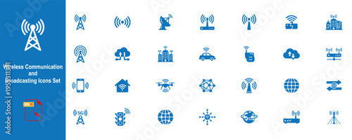 Wireless Communication and Broadcasting Icons Set in Minimalist Vector Style.