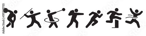 Athletics Sports Line Icon Set. Discus, Javelin, Shot Put, Hammer Throw and Track Field Symbols.