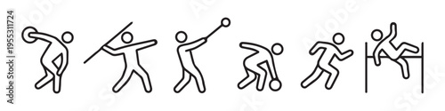 Athletics Sports Line Icon Set. Discus, Javelin, Shot Put, Hammer Throw and Track Field Symbols.
