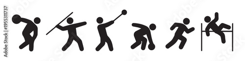 Athletics Sports Line Icon Set. Discus, Javelin, Shot Put, Hammer Throw and Track Field Symbols.