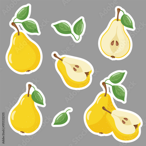 Set of stickers pears with leaves