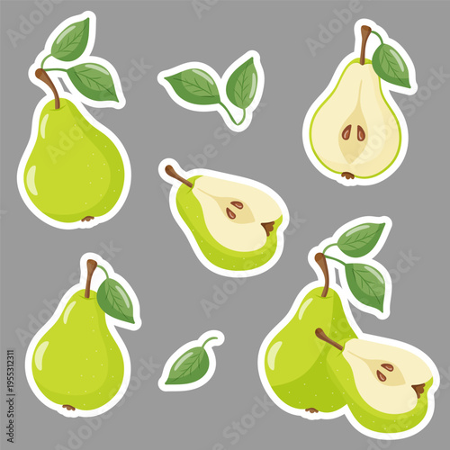 Set of stickers pears with leaves