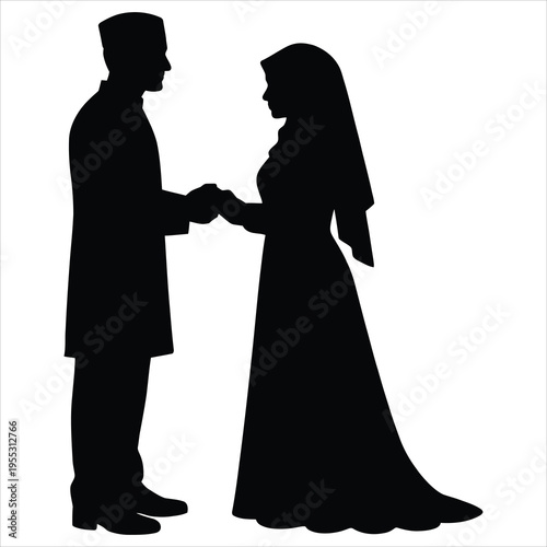 A black silhouette of a man and woman holding hands