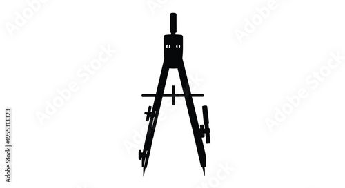 Drafting tool a black compass presented as a stark silhouette