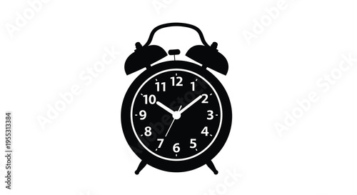 Classic alarm clock with visible time a striking black silhouette