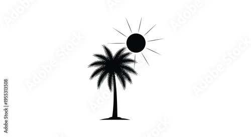 Tropical palm tree and radiant sunburst a striking silhouette