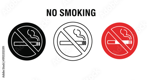 Three variations of a no smoking sign with a cigarette silhouette