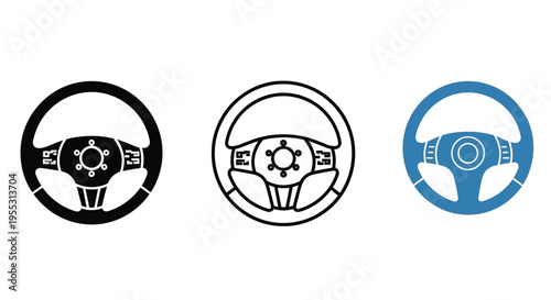 Three steering wheels in varying styles a striking silhouette