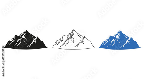 Three mountain designs in varying styles a striking silhouette