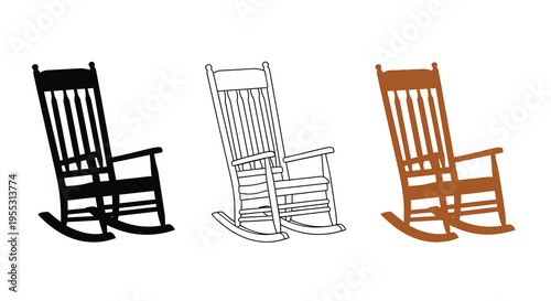 Three rocking chairs in varying styles including a black silhouette