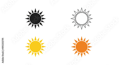 Four sun icons with varying designs including a dark silhouette