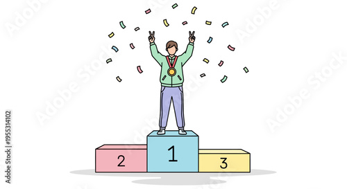 Man standing on first place podium.