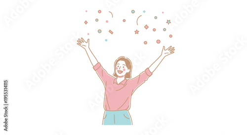 Woman Celebrating with Arms Raised Up.