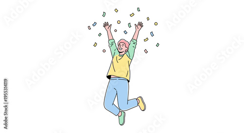 Man Jumping Up with Coins Falling.