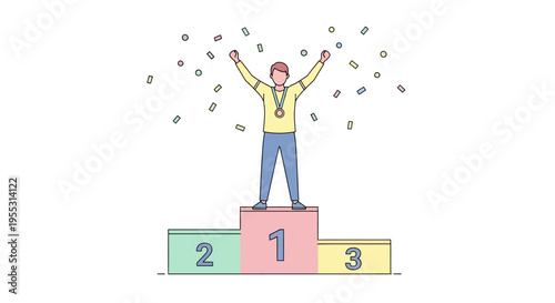 Man standing on first place podium.