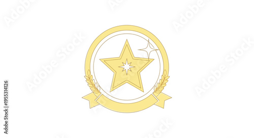 Golden Star Emblem Icon Symbol.