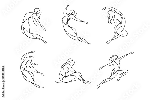Minimalist continuous line drawing yoga poses – female body movement and flexibility