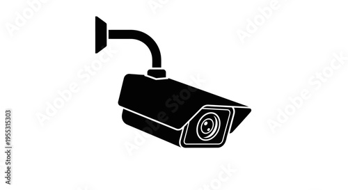 Black security camera with white outline on plain background surveillance concept