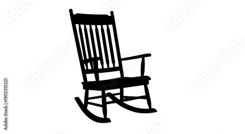 Black wooden rocking chair on white background simple silhouette empty space