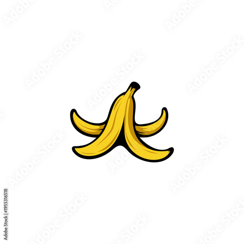 Cartoon banana peel vector illustration in bright yellow, simple and playful design isolated on white