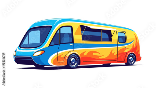 Colorful Futuristic Minibus Illustration.