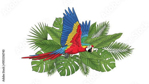 Colorful Parrot on Leaves.