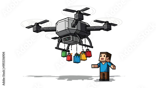Drone Delivery Man Cartoon.