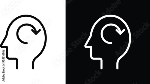 Memory recall icon pack in black and white colors