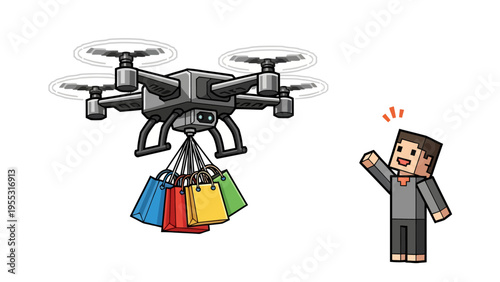 Drone Delivery Man Surprised.