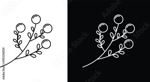 Mistletoe icon pack in black and white colors