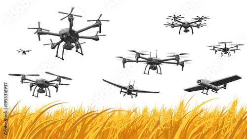 Drones Flying Over Wheat.