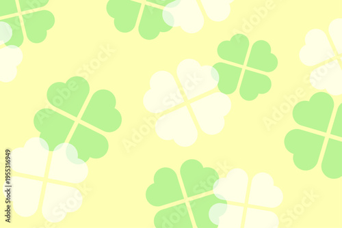 四つ葉クローバーのシームレスなグリーン背景パターンイラスト素材　黄色