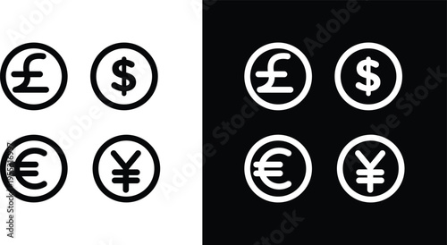 Money icon pack in black and white colors