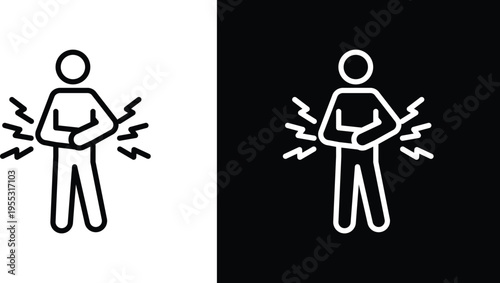 Muscle pain icon pack in black and white colors