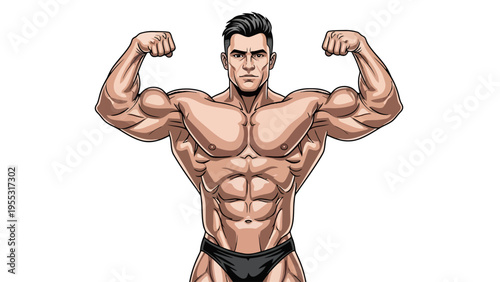 Muscular Man Flexing Arms.