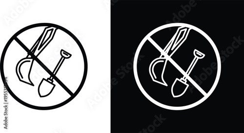 No digging sign pack in black and white colors