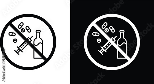 No drugs or alcohol sign pack in black and white colors