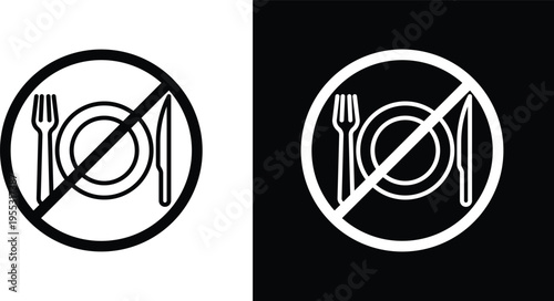 No eating sign pack in black and white colors