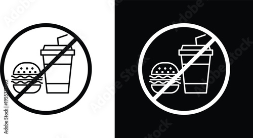 No food allowed sign pack in black and white colors