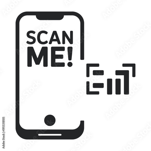 Smartphone qr code scanner icon with scan me text for mobile marketing and digital information access on transparent background