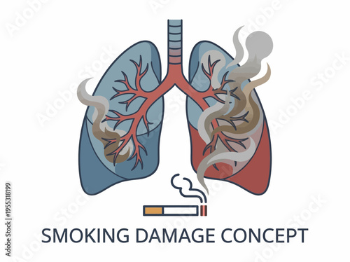 Illustration depicting the detrimental effects of smoking on human lungs, visualized as damaged organs with smoke emanating from them
