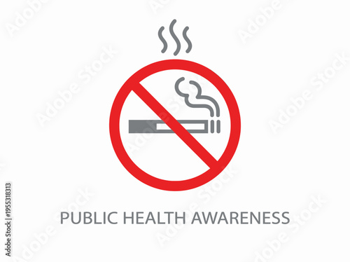 Public health awareness campaign against smoking, illustration of a no smoking sign with smoke. A symbol of a healthy lifestyle and a warning against the dangers of tobacco use