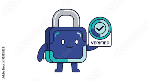 Cute Padlock Mascot with Verified Badge for Data Security and Trust