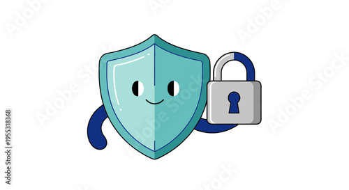 Shield Mascot Holding Closed Padlock for Data Privacy and Secure Access