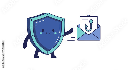 Shield Mascot Defending Against Email Phishing Scam and Fraud