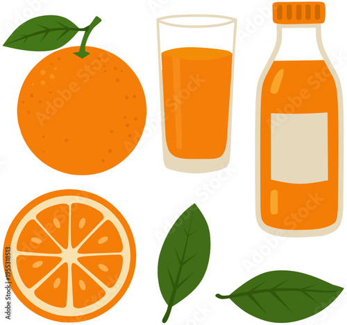 Orange Fruit and Juice Vector Set